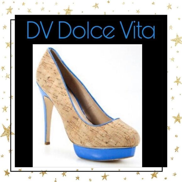 DV Dolce Vita Leather Blue Trim Platform Pumps 8 - Picture 1 of 4